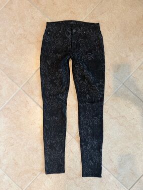 7 For All Mankind Black Floral Jacquard Pants